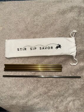 Jot Coffee Gold Metal Straw Set Stir Sip Savor Reusable 5pk Mixed Metal + Pouch